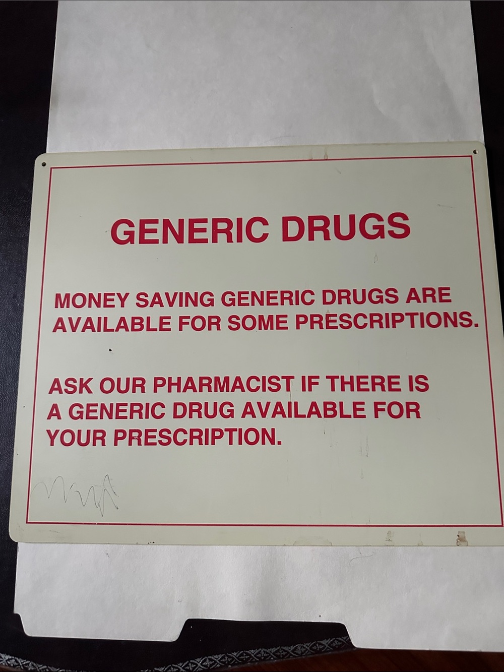Generic Drugs Red and Cream Pharmacy Sign